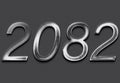 Chrome metal 3D number design of 2082 on grey background. Royalty Free Stock Photo