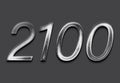Chrome metal 3D number design of 2100 on grey background. Royalty Free Stock Photo