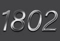 Chrome metal 3D number design of 1802 on grey background. Royalty Free Stock Photo