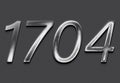 Chrome metal 3D number design of 1704 on grey background. Royalty Free Stock Photo