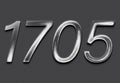 Chrome metal 3D number design of 1705 on grey background. Royalty Free Stock Photo