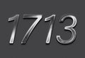 Chrome metal 3D number design of 1713 on grey background. Royalty Free Stock Photo