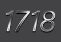 Chrome metal 3D number design of 1718 on grey background. Royalty Free Stock Photo