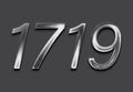 Chrome metal 3D number design of 1719 on grey background. Royalty Free Stock Photo