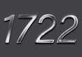 Chrome metal 3D number design of 1722 on grey background. Royalty Free Stock Photo