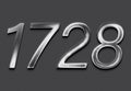 Chrome metal 3D number design of 1728 on grey background. Royalty Free Stock Photo