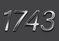Chrome metal 3D number design of 1743 on grey background. Royalty Free Stock Photo