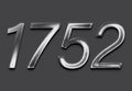 Chrome metal 3D number design of 1752 on grey background. Royalty Free Stock Photo