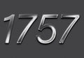 Chrome metal 3D number design of 1757 on grey background. Royalty Free Stock Photo