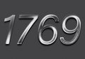 Chrome metal 3D number design of 1769 on grey background. Royalty Free Stock Photo