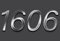 Chrome metal 3D number design of 1606 on grey background. Royalty Free Stock Photo
