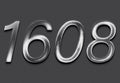 Chrome metal 3D number design of 1608 on grey background. Royalty Free Stock Photo