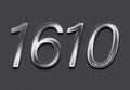 Chrome metal 3D number design of 1610 on grey background. Royalty Free Stock Photo