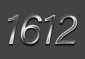 Chrome metal 3D number design of 1612 on grey background. Royalty Free Stock Photo