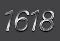 Chrome metal 3D number design of 1618 on grey background. Royalty Free Stock Photo
