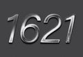 Chrome metal 3D number design of 1621 on grey background. Royalty Free Stock Photo
