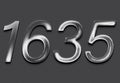 Chrome metal 3D number design of 1635 on grey background. Royalty Free Stock Photo