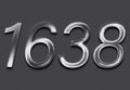 Chrome metal 3D number design of 1638 on grey background. Royalty Free Stock Photo