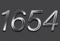 Chrome metal 3D number design of 1654 on grey background. Royalty Free Stock Photo
