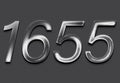 Chrome metal 3D number design of 1655 on grey background. Royalty Free Stock Photo