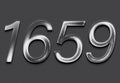 Chrome metal 3D number design of 1659 on grey background. Royalty Free Stock Photo