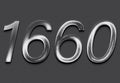Chrome metal 3D number design of 1660 on grey background. Royalty Free Stock Photo