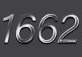 Chrome metal 3D number design of 1662 on grey background. Royalty Free Stock Photo