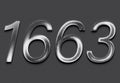 Chrome metal 3D number design of 1663 on grey background. Royalty Free Stock Photo