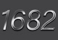 Chrome metal 3D number design of 1682 on grey background. Royalty Free Stock Photo
