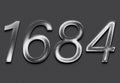 Chrome metal 3D number design of 1684 on grey background. Royalty Free Stock Photo