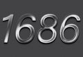 Chrome metal 3D number design of 1686 on grey background. Royalty Free Stock Photo