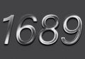 Chrome metal 3D number design of 1689 on grey background. Royalty Free Stock Photo