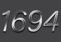 Chrome metal 3D number design of 1694 on grey background. Royalty Free Stock Photo