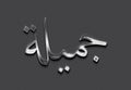 Chrome metal 3D Arabic name design of Jameela on grey background in Arabic. Royalty Free Stock Photo