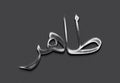 Chrome metal 3D Arabic name design of Tahir on grey background in Arabic. Royalty Free Stock Photo