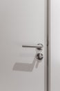 Chrome metal handle on a white