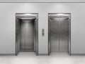 Chrome metal office building elevator doors. Open and closed variant. Realistic vector illustration gray wall panels Royalty Free Stock Photo