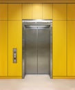 Chrome metal office building elevator doors. Open and closed variant. Realistic vector illustration yellow wall panels Royalty Free Stock Photo