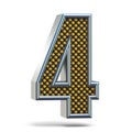 Chrome metal orange dotted font Number FOUR 4 3D