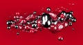 Chrome metall ball, red ball abstract. Red matte background. Metaball. Studio light. 3d illustration. 3d render.