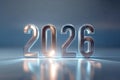 2026 chrome metallic numbers reflecting on illuminated surface Royalty Free Stock Photo