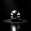 A chrome metallic sphere is centered against a dark background, reflectin Royalty Free Stock Photo