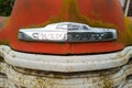 The chrome nameplate on the front of a 1951 Chevy pickup in Idaho, USA - July 26, 2021