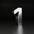 Chrome number 1. 3D render shiny metal font isolated on black background