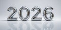 Chrome 2026 numbers with reflections on clean white studio background Royalty Free Stock Photo