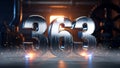 363 Chrome Numbers with Sparks and Gears Industrial Metallic Countdown, Future Tech Concept Royalty Free Stock Photo