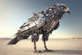 Chrome-plated metal robot bald eagle, sky background. The concept of freedom. AI generated. Royalty Free Stock Photo