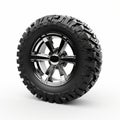 Chrome-plated Truck Tire With Rim On White Background