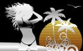 Chrome platinum retro style tropical hawaii pretty girl background illustration