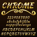 Chrome shiny retro, vintage font, typeface, mado of metal or steel